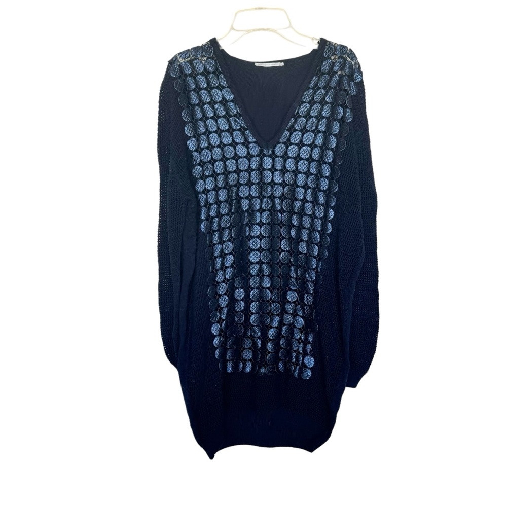 Marco de Vincenzo Navy Blue Metallic Circle Tunic Sweater